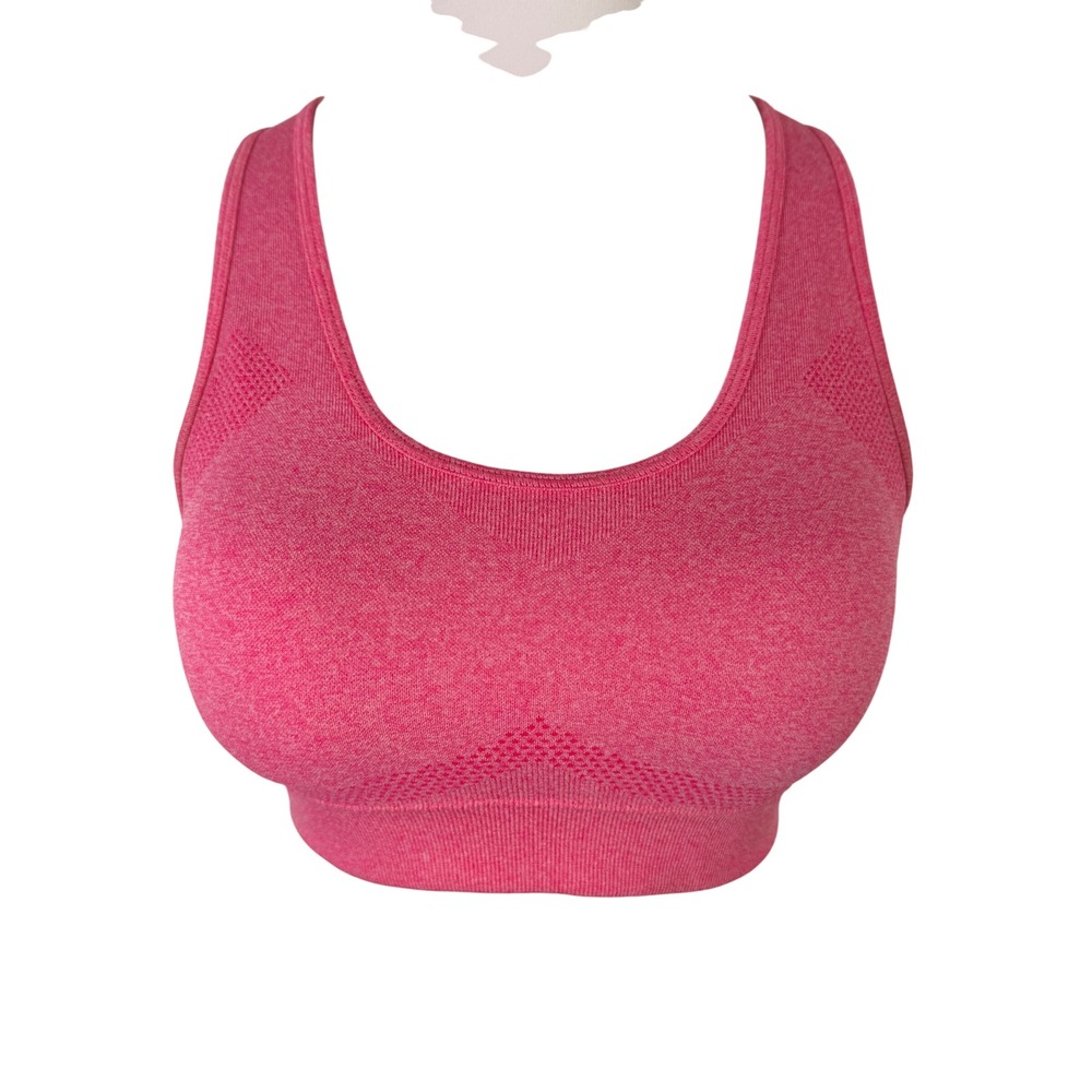 Pink Seamless Sports Bra Cutout Racerback Heathered Knit Gym Activewear Small